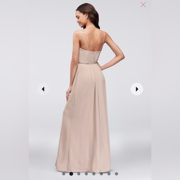 David’s Bridal Size 2 Double Strap Georgette Bridesmaid Wrap Dress Ballet Pink - Picture 7 of 8